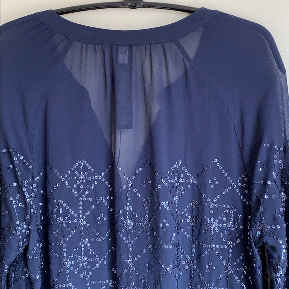 Navy Blue Sequin Button Down Shirt in size 2 - Picture 4 of 7
